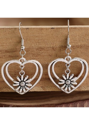 Modlily Silver Heart Daisy Design Alloy Earrings - One Size