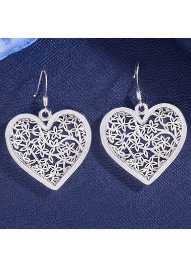 Modlily Silver Heart Design Alloy Hollow Earrings - One Size