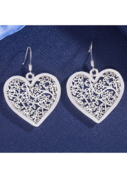 Modlily Silver Heart Design Alloy Hollow Earrings - One Size