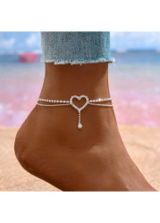 Modlily Silver Heart Design Layered Alloy Anklet - One Size