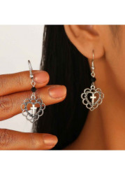 Modlily Silver Heart Hollow Design Alloy Earrings - One Size