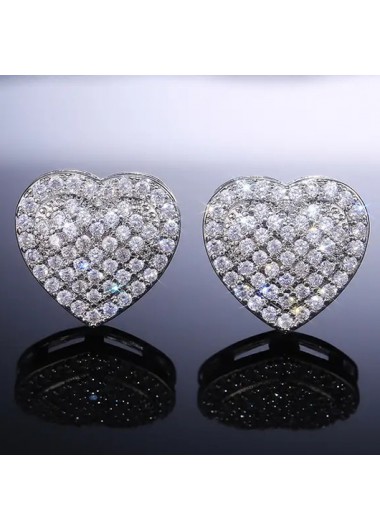 Modlily Silver Heart Shape Artificial Rhinestones Earrings - One Size