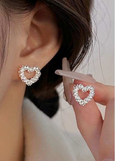 Modlily Silver Hollow Heart Design Alloy Earrings - One Size