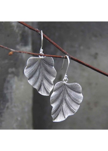 Modlily Silver Leaf Design Plant Alloy Earrings - One Size