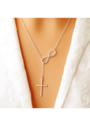 Modlily Silver Metal Detail Cross Pendant Necklace - One Size