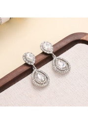 Modlily Silver Rhinestones Teardrop Design Alloy Earrings - One Size