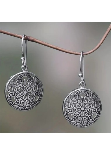 Modlily Silver Round Alloy Bohemian Hollow Earrings - One Size