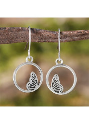 Modlily Silver Round Alloy Butterfly Hollow Earrings - One Size