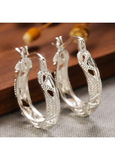 Modlily Silver Round Alloy Hollow Design Earrings - One Size