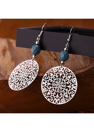 Modlily Silver Round Alloy Hollow Tribal Earrings - One Size