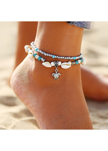 Modlily Silver Round Beads Conch Design Anklet Set - One Size