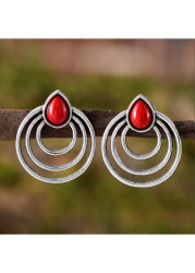 Modlily Silver Round Design Geometric Alloy Earrings - One Size