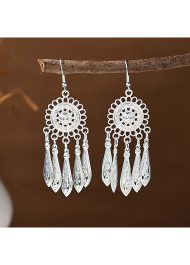 Modlily Silver Round Geometric Tassel Alloy Earrings - One Size