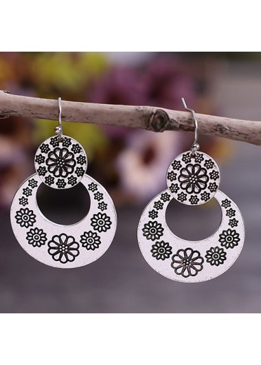 Modlily Silver Round Hollow Design Alloy Earrings - One Size