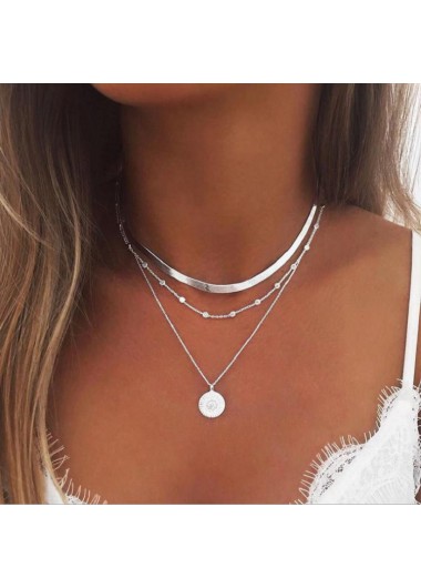 Modlily Silver Round Layered Design Alloy Necklace - One Size