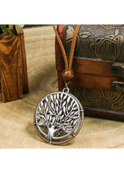 Modlily Silver Round Metal Hollow Tree Necklace - One Size