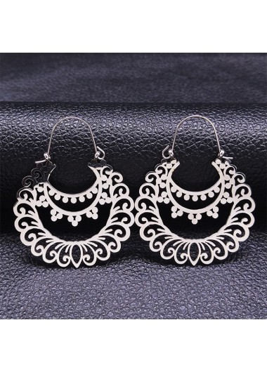 Modlily Silver Stainless Steel Hollow Bohemian Earrings - One Size