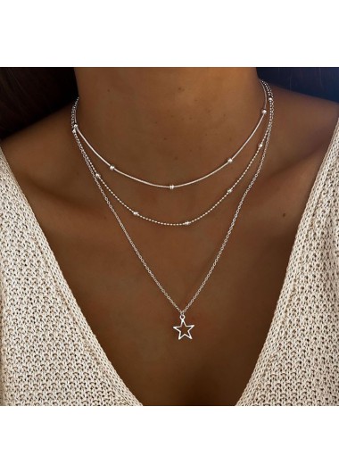 Modlily Silver Star Alloy Detail Multi-layer Necklace - One Size