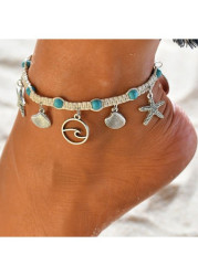 Modlily Silver Starfish and Shell Detail Anklet - One Size