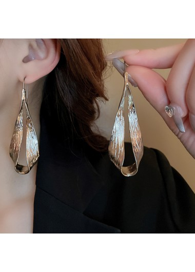 Modlily Silver Teardrop Alloy Leaf Design Earrings - One Size