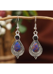 Modlily Silver Teardrop Design Alloy Tribal Earrings - One Size