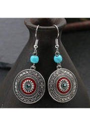 Modlily Silver Tribal Design Round Alloy Earrings - One Size