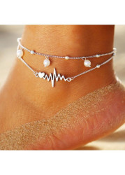 Modlily Silvery Detail White Pearl Design Anklet - One Size