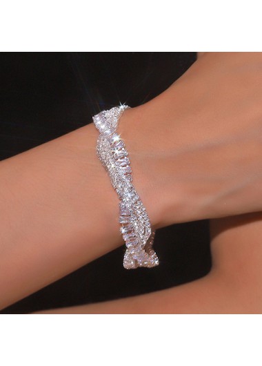 Modlily Silvery White Alloy Detail Rhinestone Bracelet - One Size