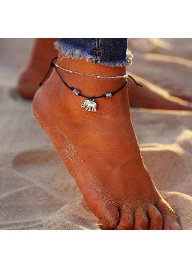 Modlily Silvery White Alloy Layered Elenphant Anklet - One Size