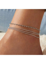 Modlily Silvery White Alloy Rhinestone Anklets Set - One Size