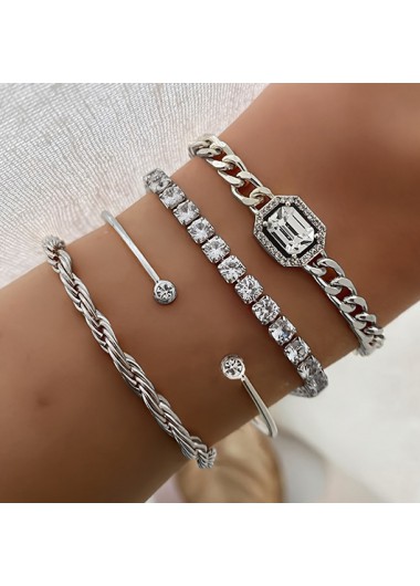 Modlily Silvery White Alloy Rhinestone Bracelets Set - One Size