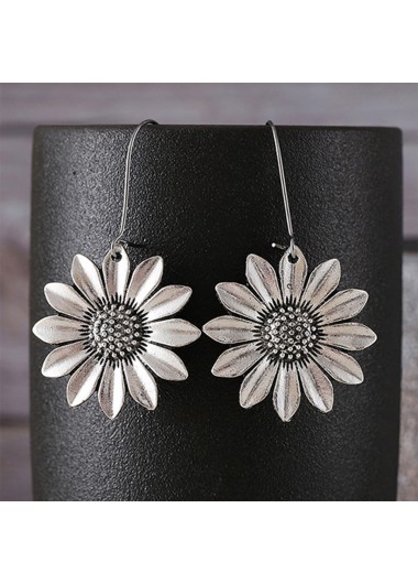 Modlily Silvery White Alloy Sunflower Design Earrings - One Size