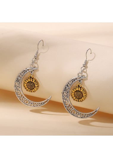 Modlily Silvery White Alloy Sunflower Hollow Earrings - One Size