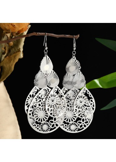 Modlily Silvery White Alloy Teardrop Hollow Earrings - One Size