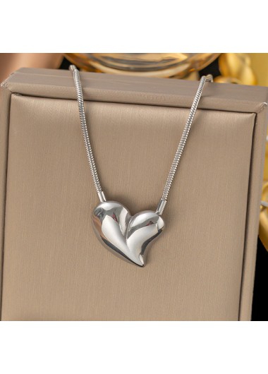 Modlily Silvery White Asymmetric Heart Design Necklace - One Size