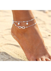 Modlily Silvery White Bow Pearl Detail Anklets - One Size