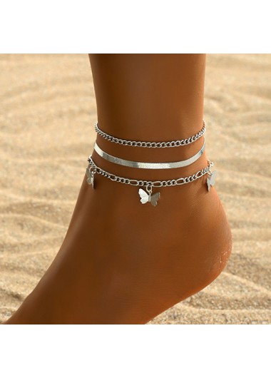 Modlily Silvery White Butterfly Alloy Anklet Set - One Size