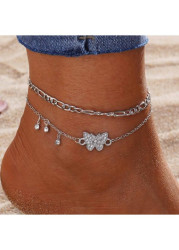 Modlily Silvery White Butterfly Alloy Detail Anklets - One Size