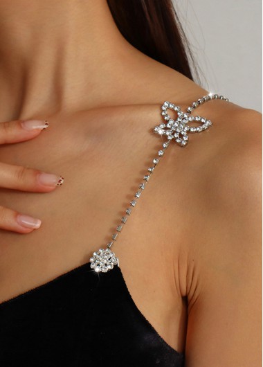 Modlily Silvery White Butterfly Alloy Rhinestone Body Chain - One Size