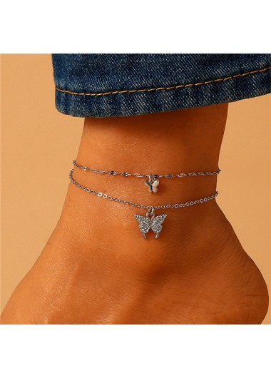 Modlily Silvery White Butterfly Detail Alloy Anklet - One Size