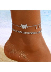 Modlily Silvery White Butterfly Rhinestone Anklet Set - One Size