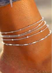 Modlily Silvery White Copper Beaded Anklets Set - One Size