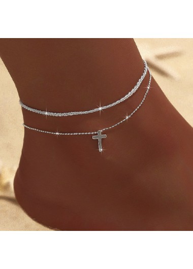 Modlily Silvery White Cross Alloy Anklets Set - One Size