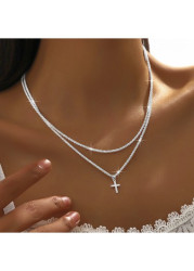 Modlily Silvery White Cross Alloy Layered Necklace Set - One Size