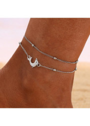 Modlily Silvery White Dolphin Layered Alloy Anklet - One Size