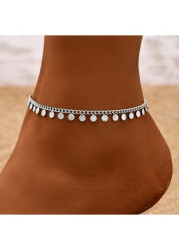 Modlily Silvery White Geometric Round Alloy Anklet - One Size