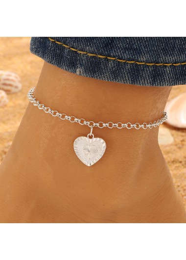 Modlily Silvery White Heart Design Alloy Anklet - One Size