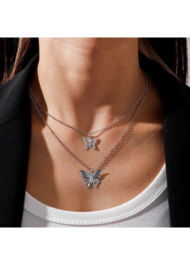 Modlily Silvery White Layered Butterfly Alloy Necklace - One Size