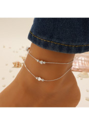 Modlily Silvery White Layered Heart Alloy Anklet - One Size