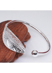 Modlily Silvery White Leaf Design Alloy Bangle - One Size